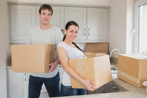 Labelled boxes and packing materials prepared for office removals in Millhill